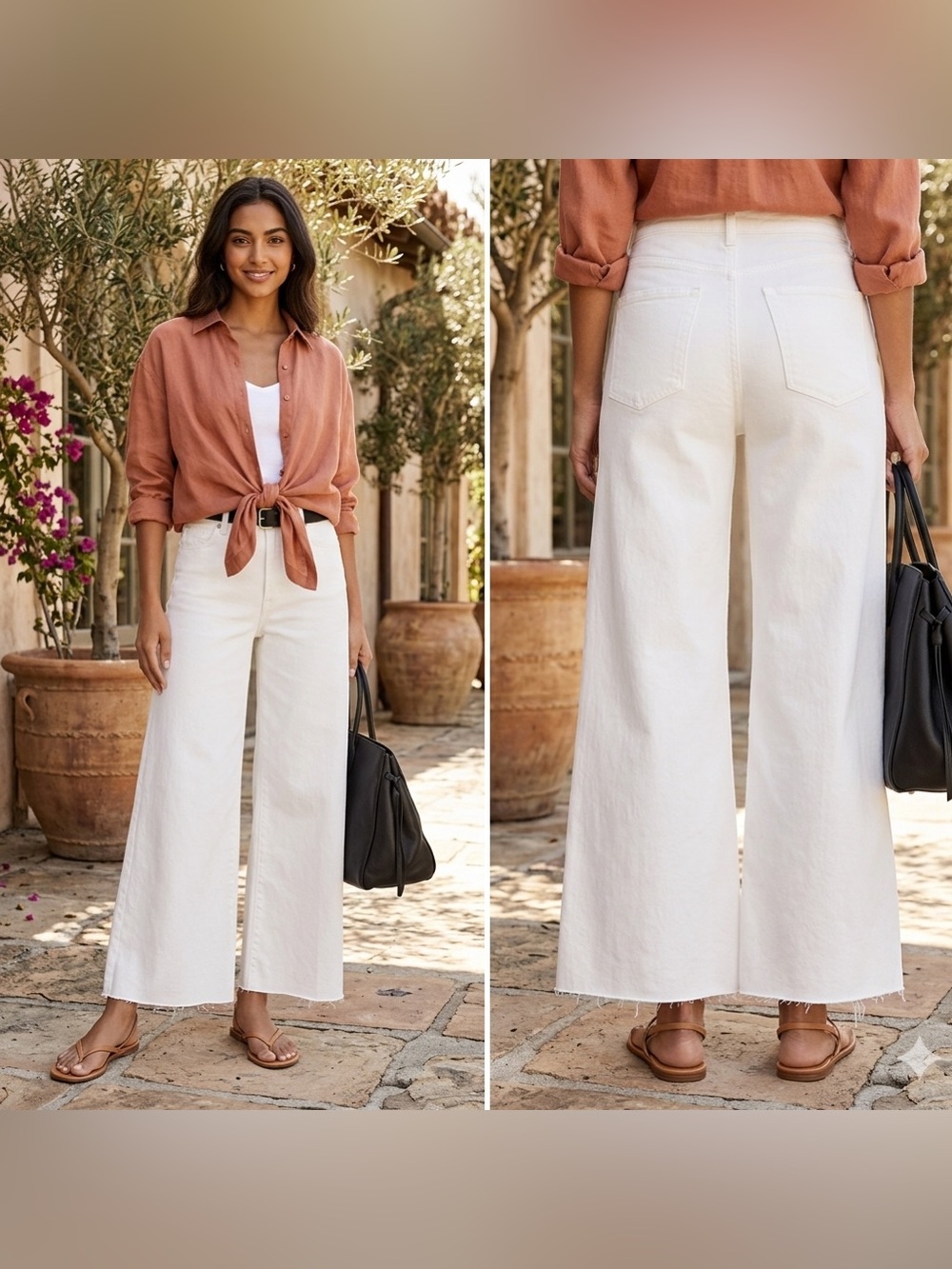 FRAME Le Palazzo Wide Leg Crop Raw Fray Jeans in white size 25